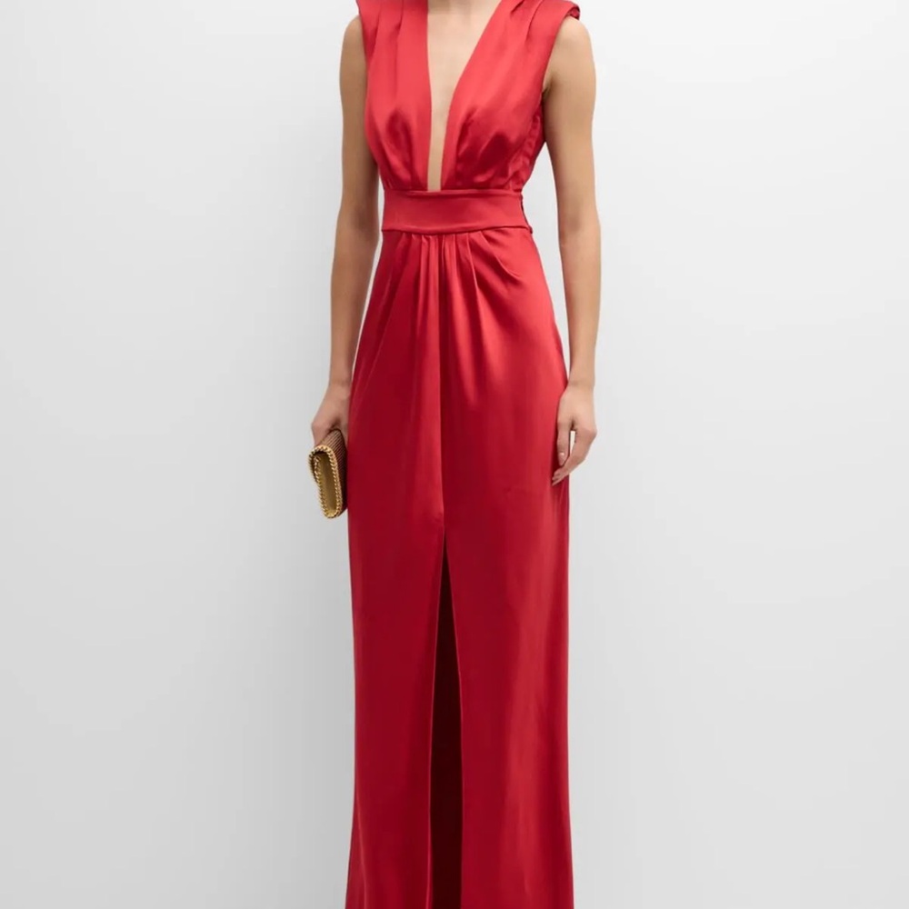 Ramy Brook Crimson Satin Plunging Maxi Dress - Picture 5 of 5